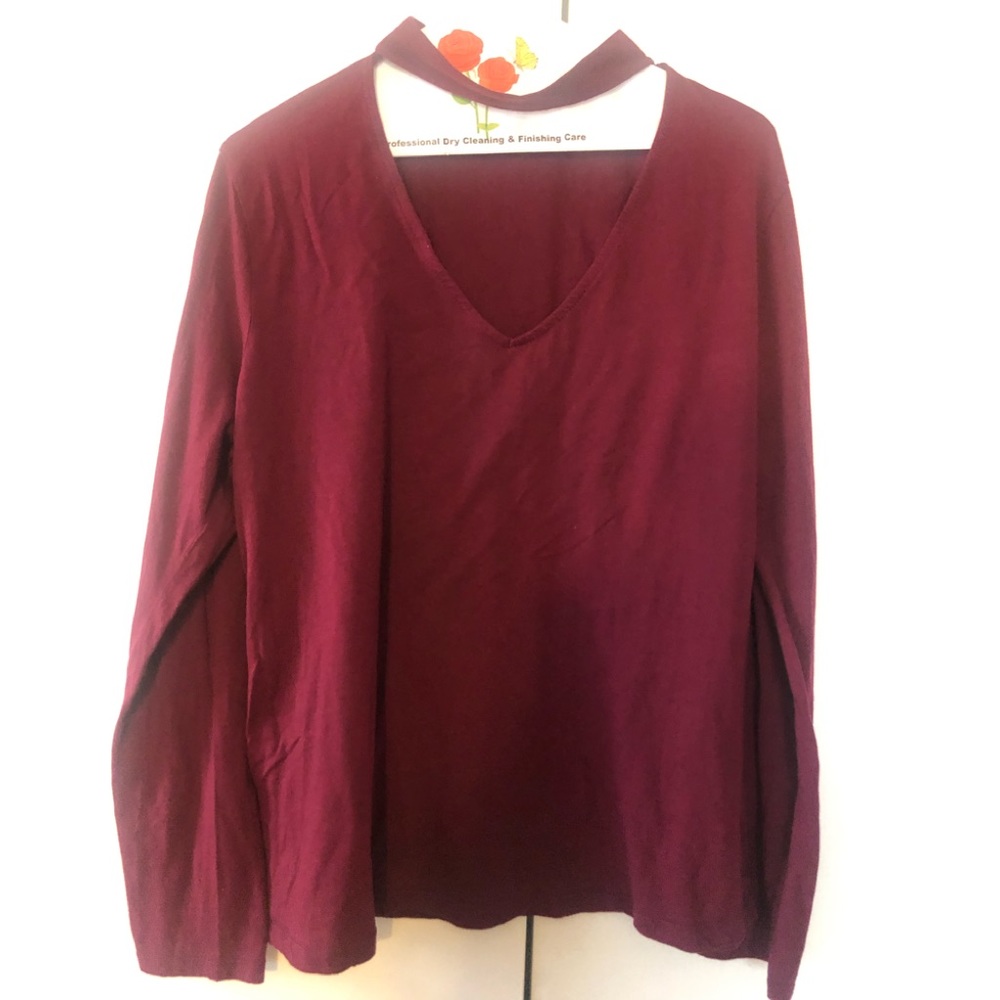 V Neck Choker Top, Marron, Size 3XL